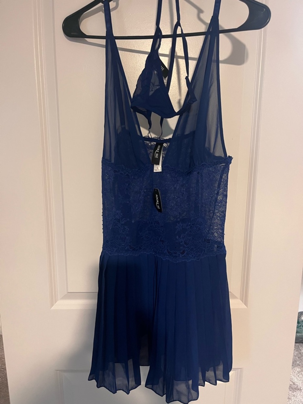 Adore Me Navy Blue Lace & Chiffon Chemise Romper